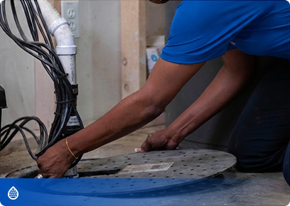 Bassett Services technician servicing a basement sump pump